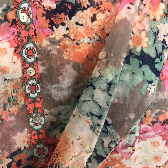Anthropologie Fig & Flower Colorful Floral Blouse - Picture 3 of 6